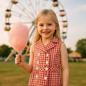 BeBe Girls Pink White Vintage Gingham Sleeveless Button Top Size Med (7-8)